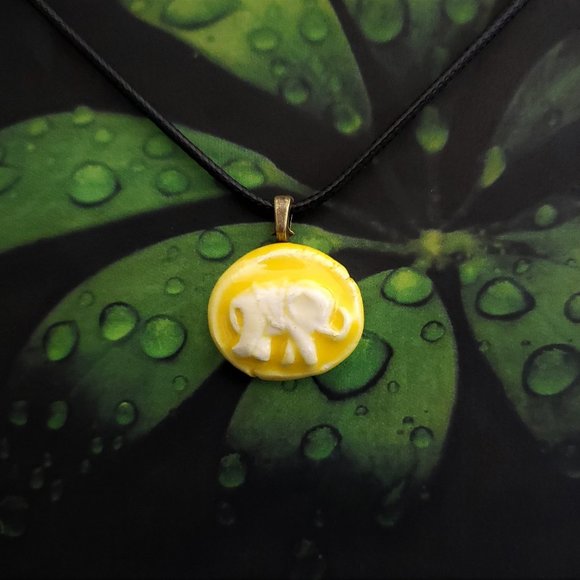 Handmade Ceramic Sunny Yellow Elephant Pendant Necklace - Picture 14 of 14